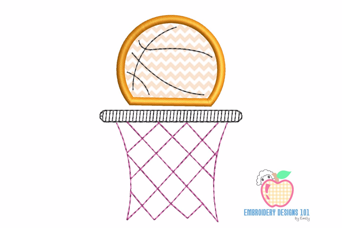 Basketball Hoop and Ball Embroidery Applique