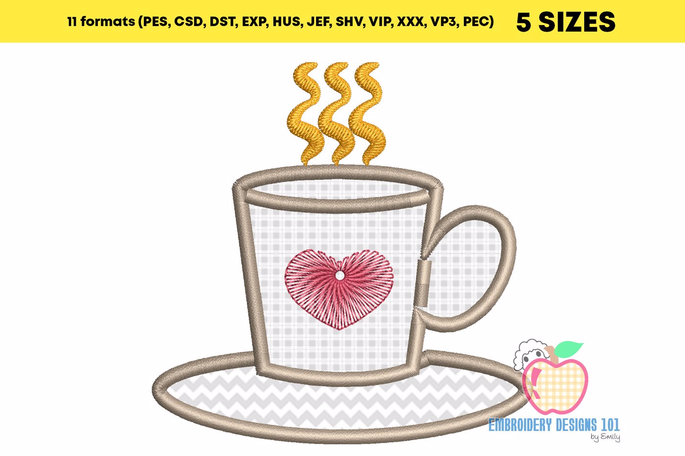 Coffee Mug with Love Applique Embroidery Design