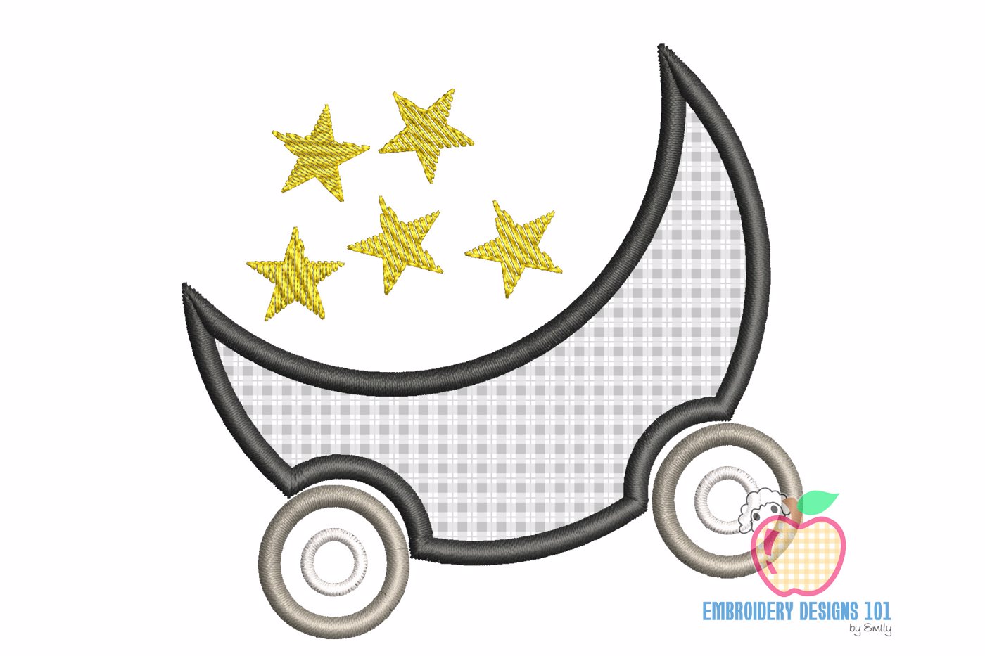 Moon Cartoon Trolley with stars Embroidery Design