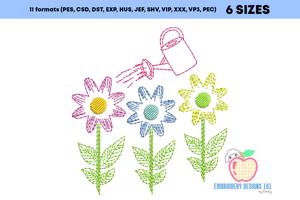 Watering Can with Flower Garden Sketch Embroidery