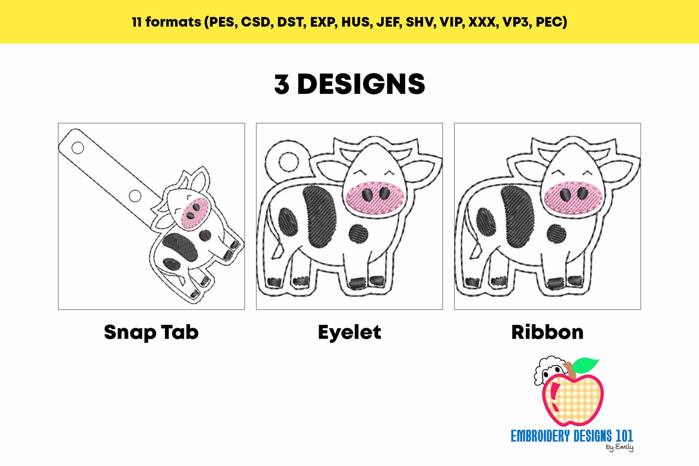 Cow Cartoon ITH Keyfob Design