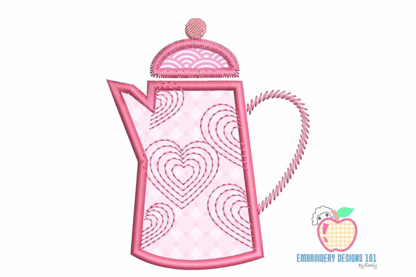 Beautiful Pink Coffee Pot Applique Design