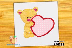 Cute Bear with Heart Embroidery Applique