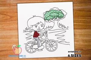 Boy riding bicycle in the park Sketch Embroidery