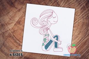 Teenage Girl Sitting Sketch Embroidery