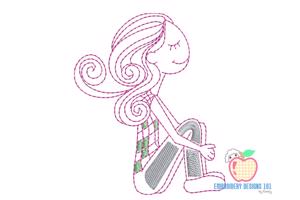 Teenage Girl Sitting Sketch Embroidery