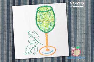 Wine Glass with Leaf Embroidery Applique