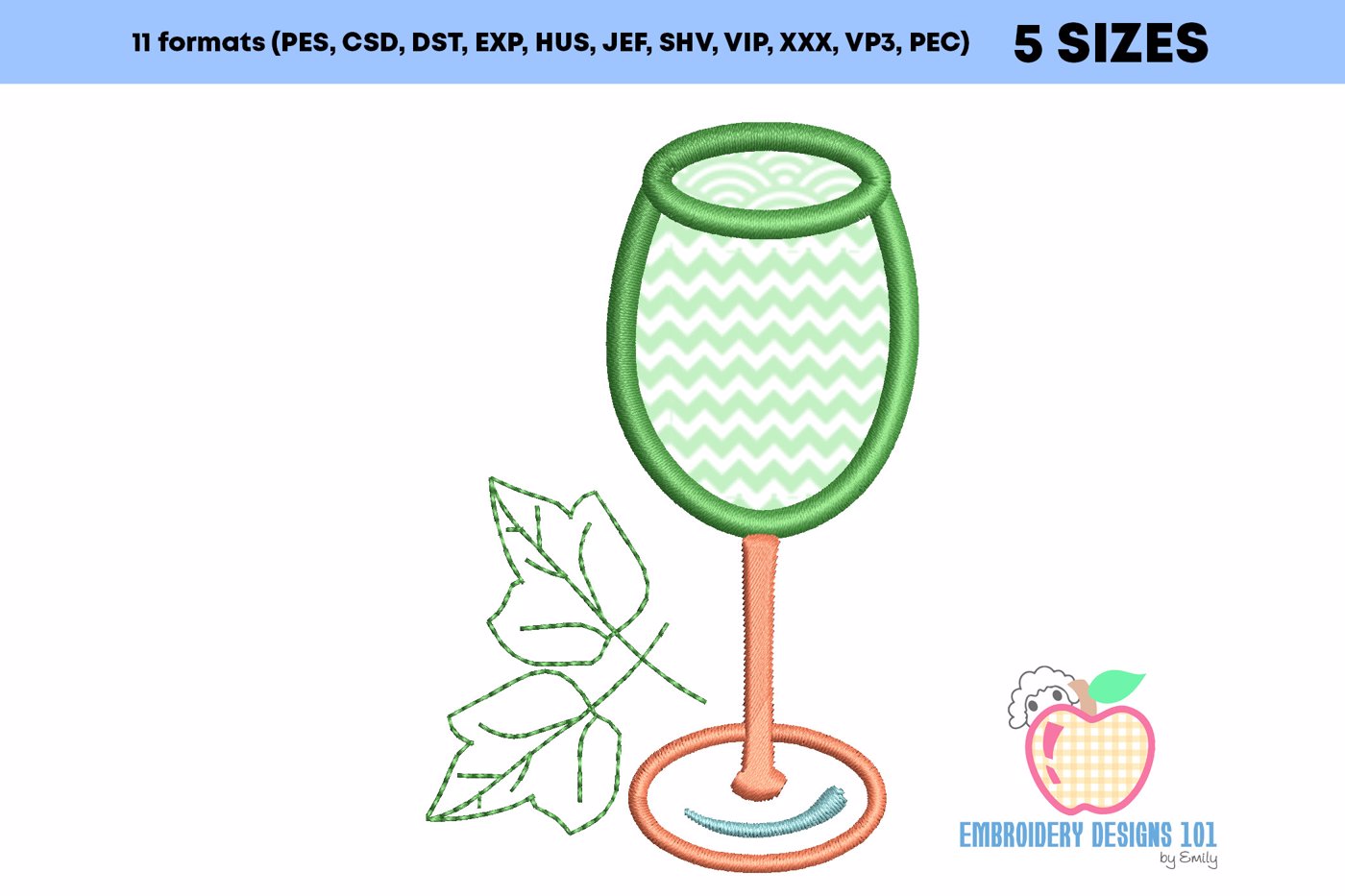 Wine Glass with Leaf Embroidery Applique