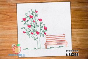Love Tree in Garden Sketch Embroidery