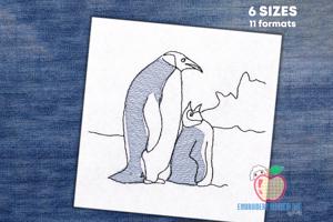 Mother Penguin with Baby Penguin Sketch Embroidery