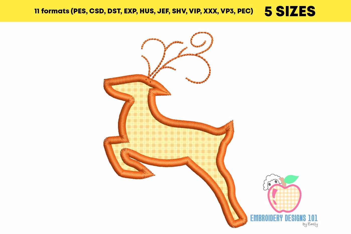 Reindeer In Running Position  Applique Design