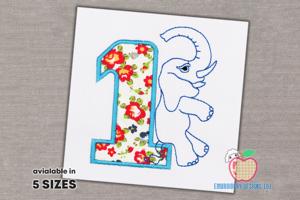 1st Birthday Elephant Siting on Number Applique Design
