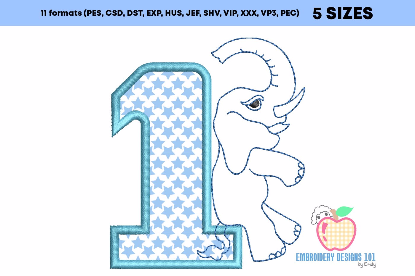 1st Birthday Elephant Siting on Number Applique Design