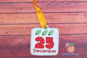 December 25 Calendar In The Hoop Ornament