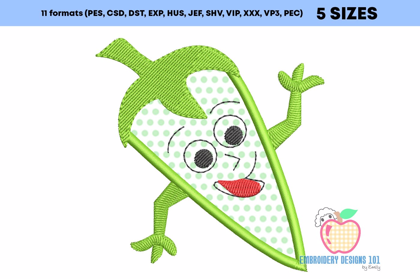 A Green Chilly With Smiling Face Embroidery design