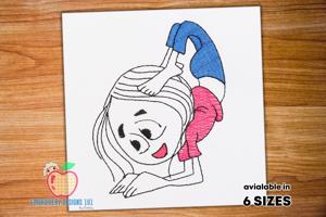 Cartoon Girl Doing The Yoga Sketch Embroidery