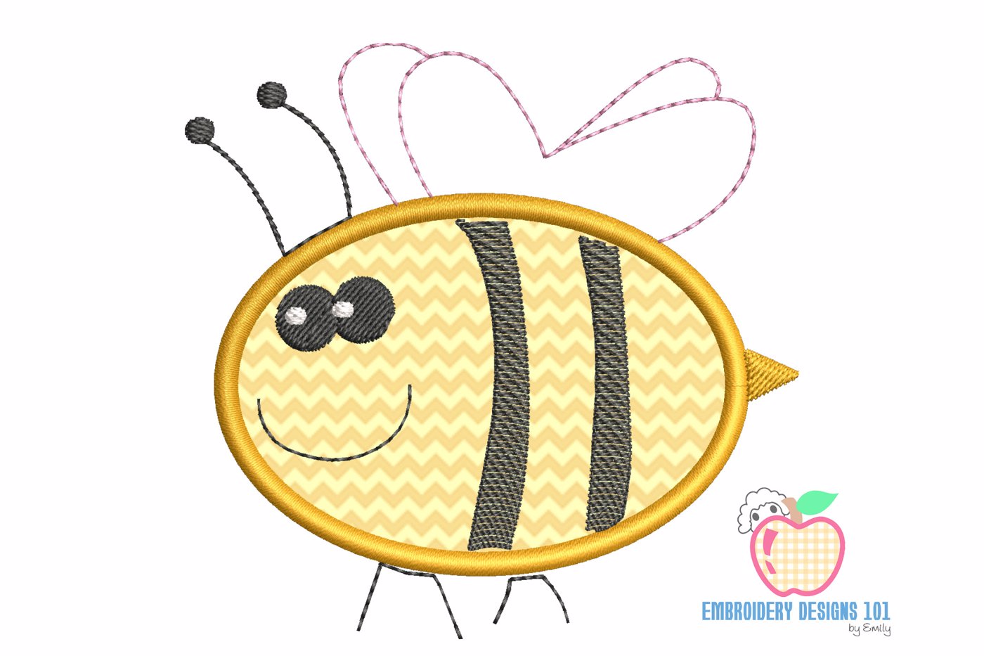 Honey Bee with Wings Embroidery Applique Designs