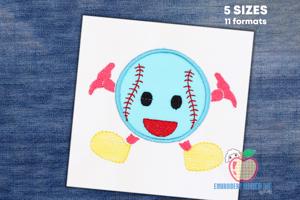 Baseball with Cartoon Face Embroidery Design