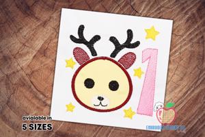 First Christmas with Reindeer Face Embroidery Design