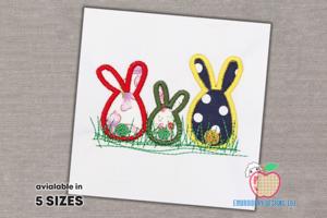 Three Small Easter Bunny Sitting Together Embroidery Applique