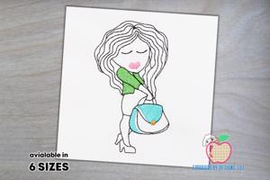 A Stylish Girl Holding A Bag Sketch Embroidery