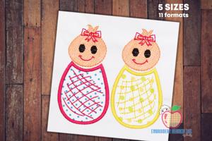 Baby Girl Twins Embroidery Applique