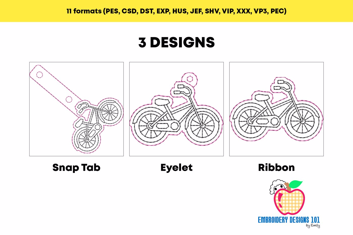 Bicycle Lineart In The Hoop Keyfob