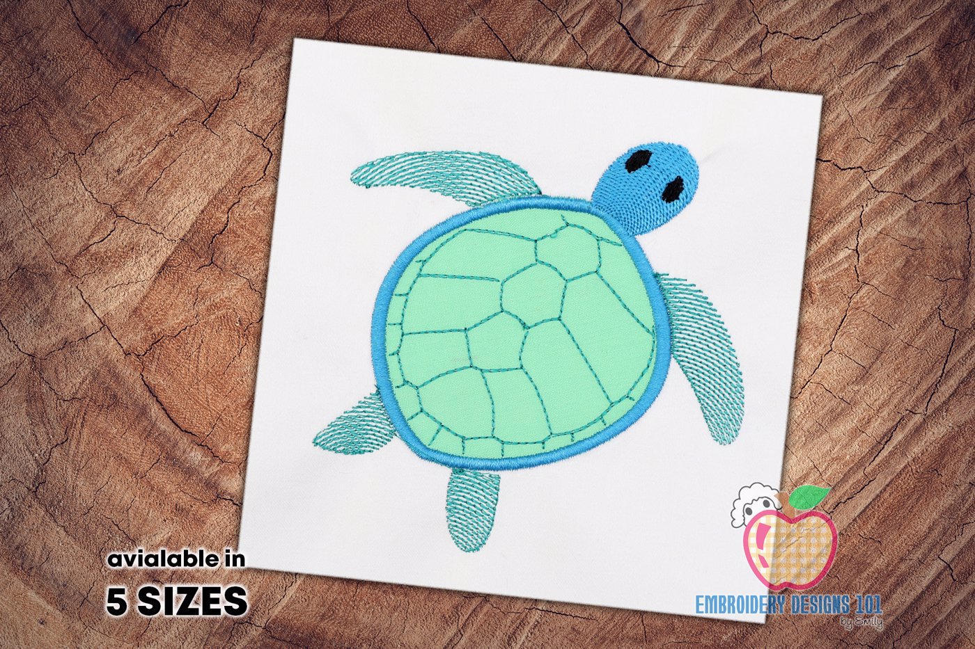 Blue Colored Bold Turtle Applique Pattern