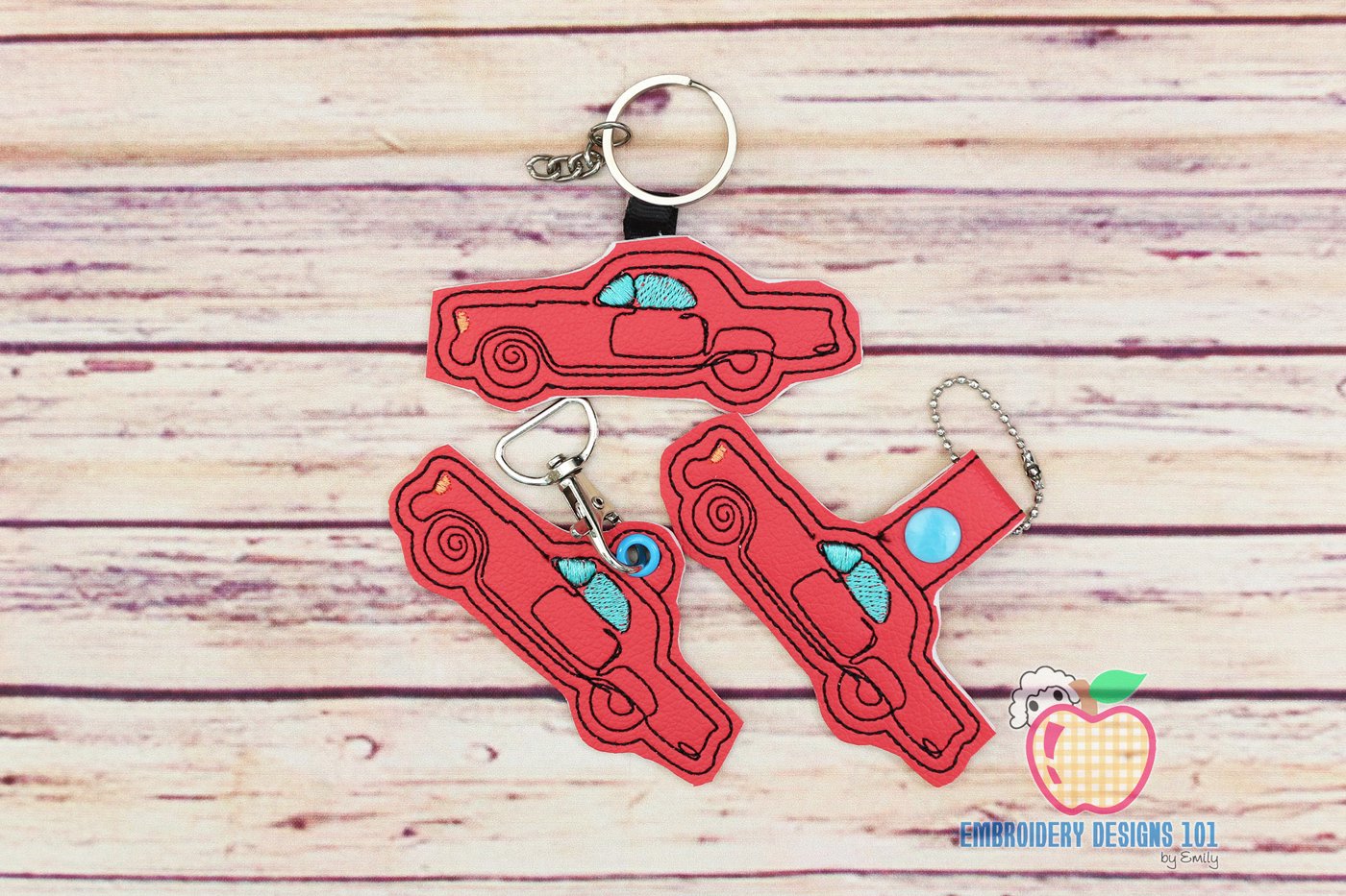 Little Pink Car ITH Snaptab Keyfob Design