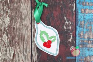 Christmas Holly Leaves and Berry ITH Ornament