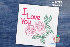 Rose Flower With Love Sketch Embroidery