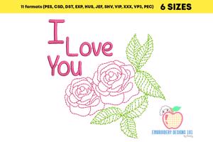 Rose Flower With Love Sketch Embroidery