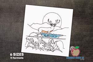 Barasingha Deer in the forest Sketch Embroidery