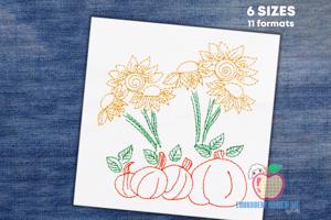 Sunflowers with Pumpkins Line Art