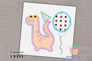 Birthday Longneck Dinosaur with Balloons Birthday Applique