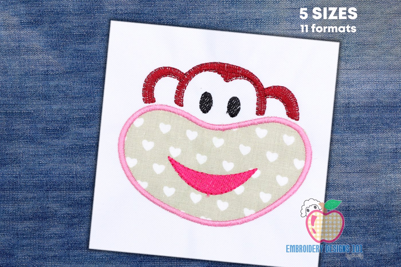 Happy Monkey Face Embroidery Applique