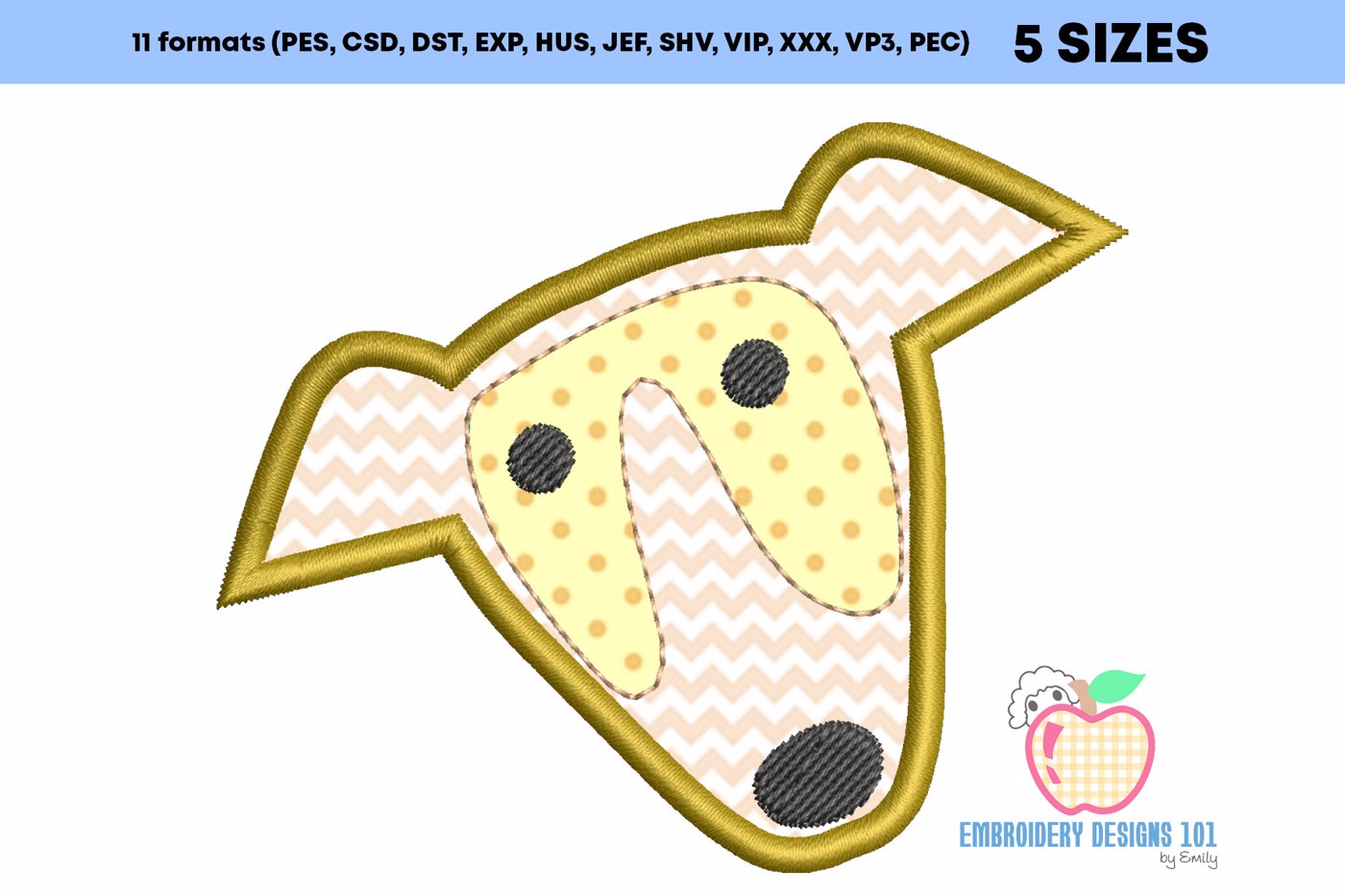 Whippet Dog Face Applique Pattern