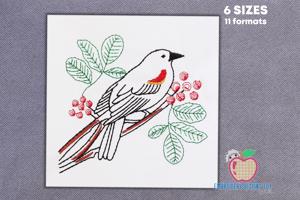 Red Winged Bird Design Sketch Embroidery