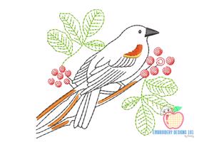Red Winged Bird Design Sketch Embroidery