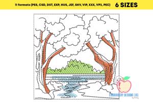 Flowing River in forest Sketch Embroidery