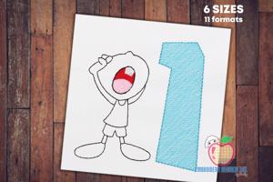 A Kid Crying On First Birthday Sketch Embroidery