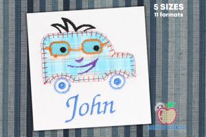 Cartoon Toy Van and Sunglasses Embroidery Design