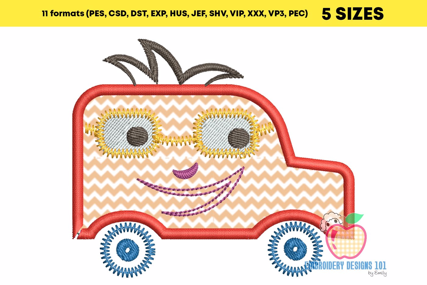 Cartoon Toy Van and Sunglasses Embroidery Design