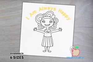 Girl With Note I Am Always Happy Sketch Embroidery