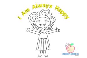 Girl With Note I Am Always Happy Sketch Embroidery