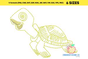 Cheerful Cartoon Tortoise Sketch Embroidery
