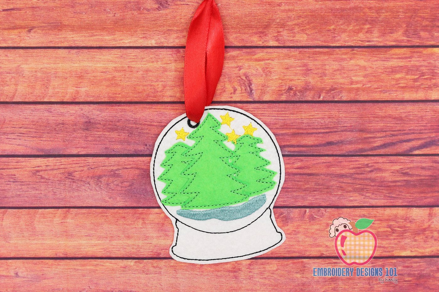 Snow globe with a Christmas tree Ornament Embroidery