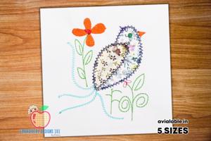 Bird sitting on branch In Garden Applique