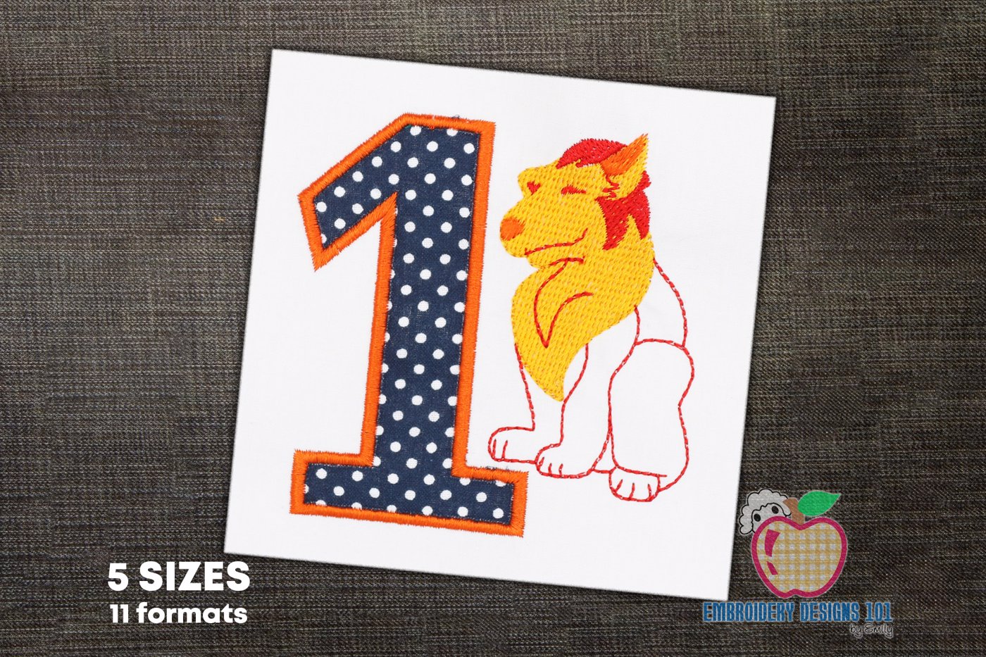 1st Birthday Siting Lion look at Front Side Applique