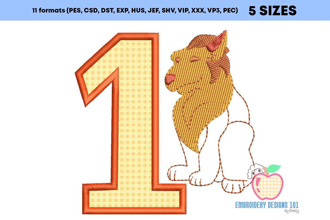 1st Birthday Siting Lion look at Front Side Applique